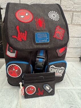 Marvel Black Backpack with Red & Blue Spider-Man Patches